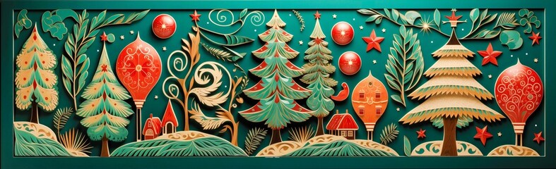 Fototapeta premium Christmas wall decorations of fairy forest craft panel