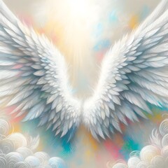 Obraz premium 밝은 배경, 천사 날개, 파스텔화 (Bright background, angel wings, pastel painting)