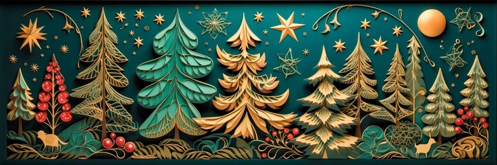 Fototapeta premium Christmas wall decorations of fairy forest craft panel