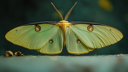 Close-up of stunning green moth with intricate patterned wings
