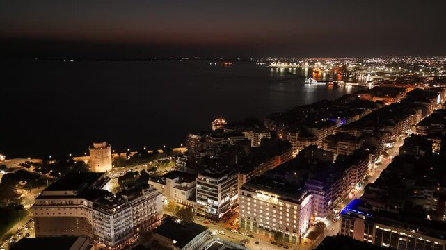 Explore Thessaloniki's vibrant nightlife and stunning coastal views from a high vantage point
