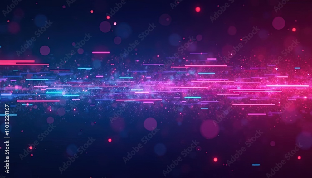 Poster abstract neon light waves and particles glowing on a dark background