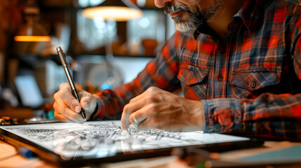 Fototapeta premium Digital Artist Creating Illustration on Tablet