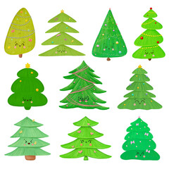 Fototapeta premium Hand-Drawn Kawaii Christmas Tree Illustration Set