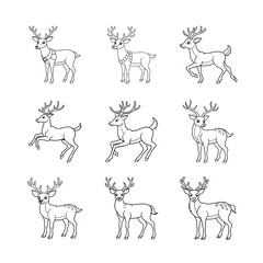 Obraz premium Deer line art icons set