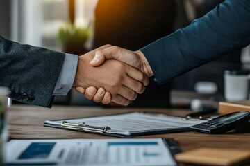 Obraz premium A bank loan officer congratulates a customer on their approved home loan. 