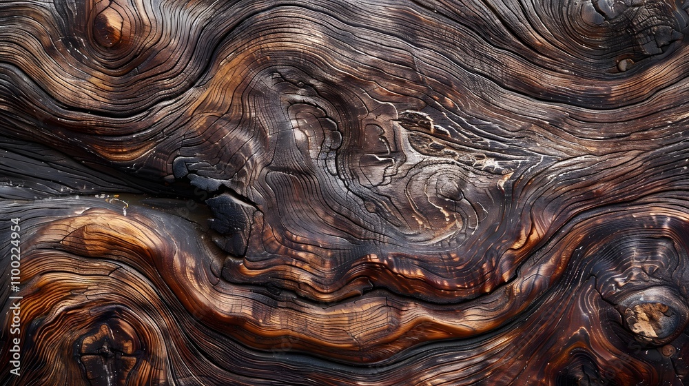Poster close-up view of unique patterns and textures on burnt wooden surface showcasing natural beauty and 