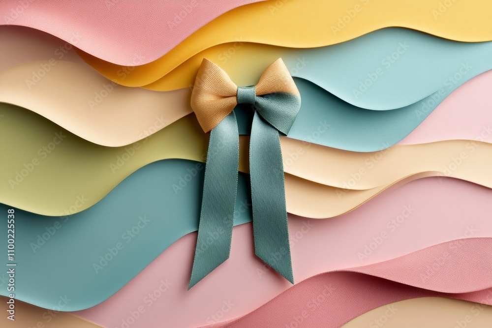 Poster An award ribbon featuring an artistic design, displayed on a backdrop of vibrant abstract patterns