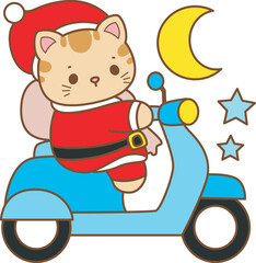 Illustration of cute kitty Christmas icon.
Funny Christmas cat in daily activities elements.
