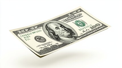 Flying 100 American dollars banknotes, isolated on white background 