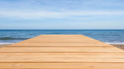 A boardwalk stretching out into the ocean, gentle waves below, peaceful and quiet