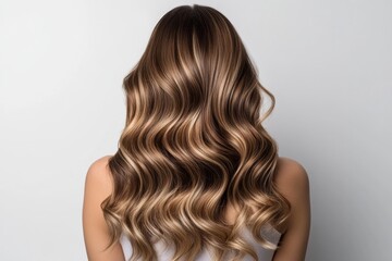 Naklejka premium A woman showcases her beautiful balayage highlights.