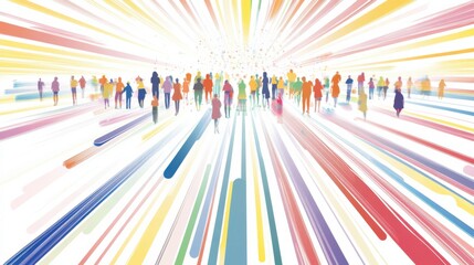 Conceptual depiction of representation with a dynamic array of multicolored beams radiating from various points in a minimalist setting, Photo of