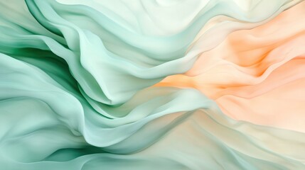 Obraz premium Soft Flowing Waves of Fabric in Gentle Gradients of Green and Peach Tones