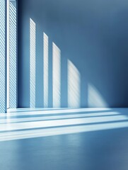 Fototapeta premium Shadows Dance Gracefully Across a Serene Room Bathed in Soft Blue Light, Creating a Tranquil Atmosphere Filled With Calm and Reflection