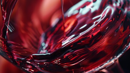 A close-up shot of a glass of red wine being poured into a crystal glass,...