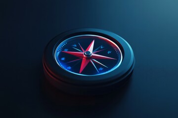 3D icon of a compass for navigation with a hint of dark blue