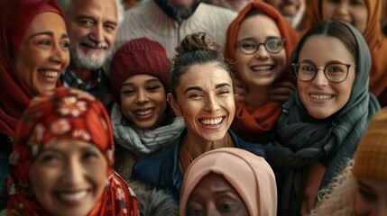 Fototapeta premium A diverse group of people, smiling and interacting, representing different...