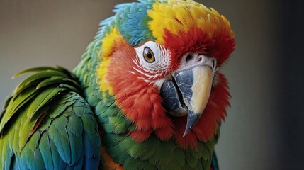 Colorful parrot with vivid plumage posing for a close-up shot against a blurred background