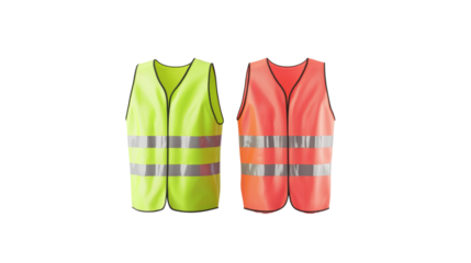 Two safety vests in bright yellow and orange, featuring reflective stripes for visibility.