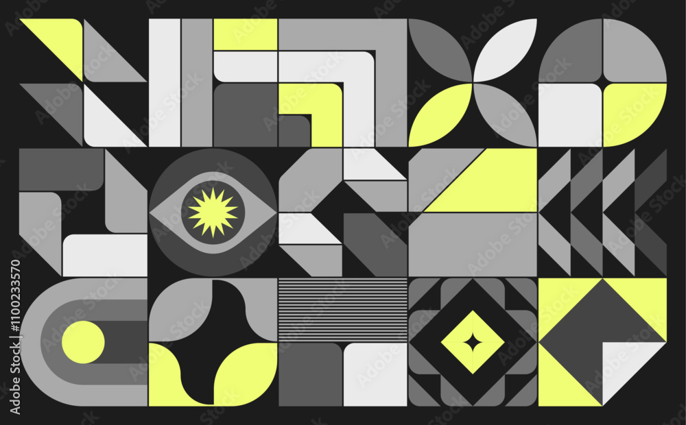 Wall mural modernist banner with geometric shapes and architectural elements arranged in the style of a constru