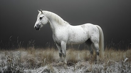 Fototapeta premium Majestic white horse standing in snowy field