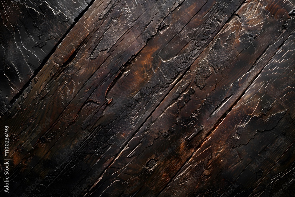 Poster textured surface of charred wooden planks highlighting dark tones and natural patterns in a beautifu