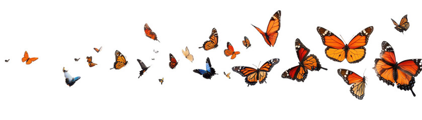 Obraz premium Colorful butterflies in gentle flight transparent background