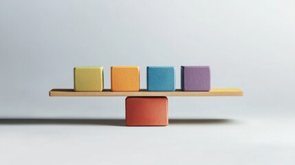 Conceptual image of equity symbolized by a balanced array of gradient-colored blocks arranged in a symmetrical pattern in a simple backdrop, Photo of