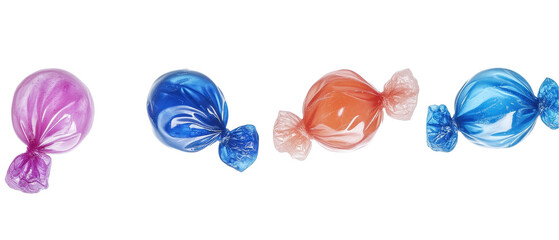 Colorful candies in bright wrappers displayed. transparent background