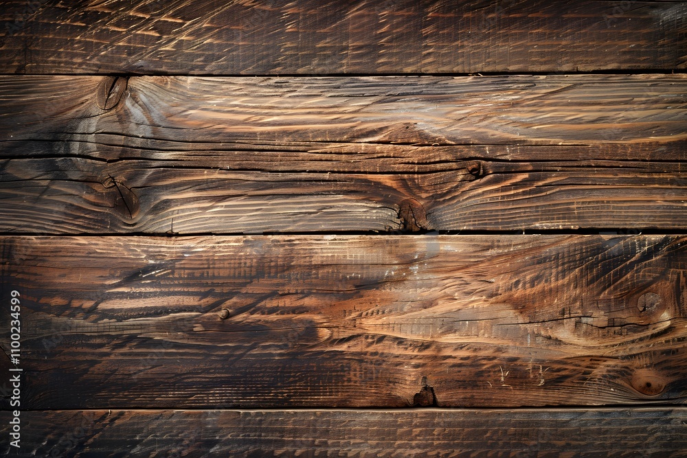 Aufkleber Rustic Wooden Planks Background with Rich Textures and Deep Brown Tones, Ideal for Crafting Warm and Inviting Visual Aesthetics in Design Projects