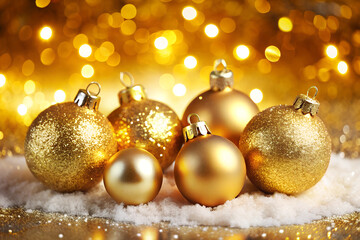 golden christmas balls in bright setting