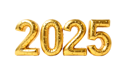 Happy New Year 2025, 3d number gold balloon isolated on transparent background