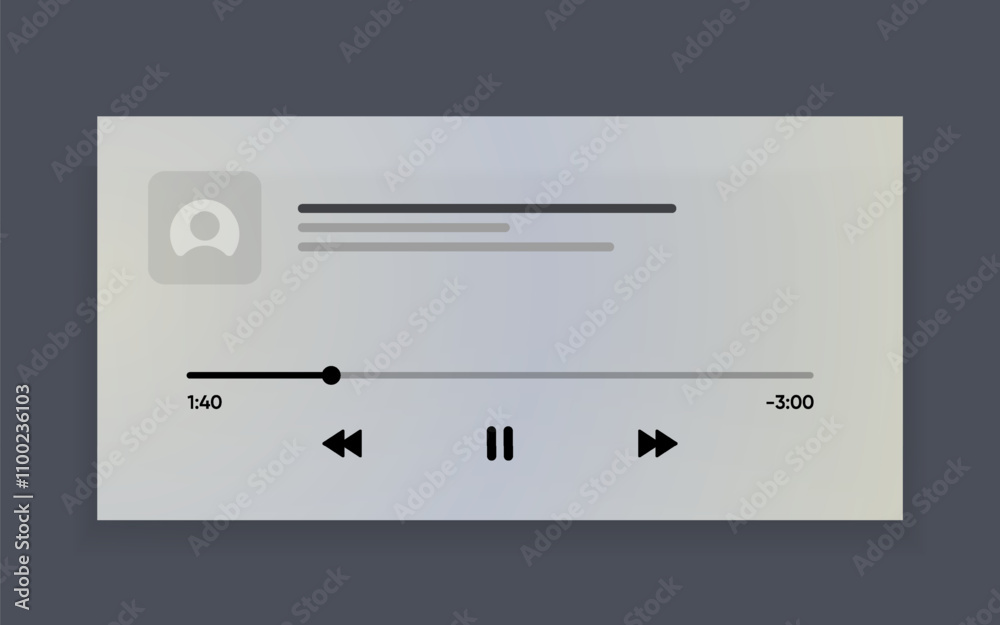 Poster Media music player interface isolated on white background. Multimedia frame template. Mockup live stream window, player. Online broadcasting. Multimedia navigation and music application.
