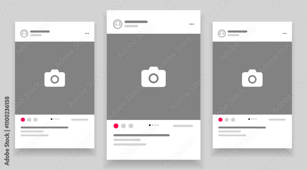 Poster social media carousel post template mockup. mobile app interface with blank pictures, editable posts