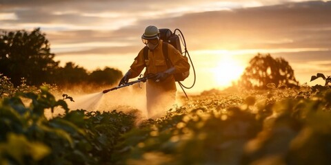 Spraying pesticide on crops is a vital agricultural practice for managing pests.