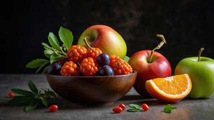 Naklejka premium MixedFruitPhotography, BerryAndAppleImages, FreshFruitCompositions, VibrantFruitPhotography 