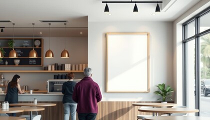 Fototapeta premium Contemporary Café Vibes A bright and inviting interior filled with warmth, natural light, and minimalist design, showcasing a lovely space for community and conversation
