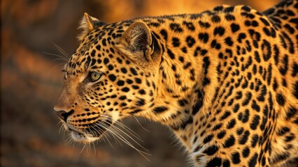 Obraz premium Close-up of a leopard's face highlighting its striking spots and intense gaze in a natural habitat