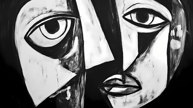 Abstract portrait: black and white expressionism in art. Expressionism. Illustration