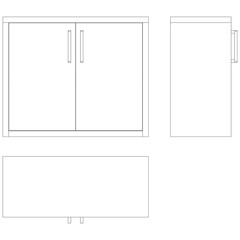 Modern Sideboard Outline Illustration for Home Decor, Coloring Books, and Design Projects. Buffet Cabinet Vector Illustration with Front, Side, and Top Views