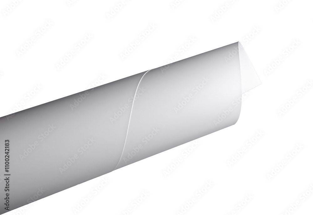 Aufkleber white rolled paper, curved with smooth, sleek texture. elegant, minimal design with clean lines and 
