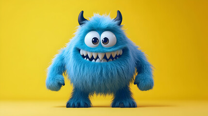 Smiling Blue Fuzzy Monster 3D Render