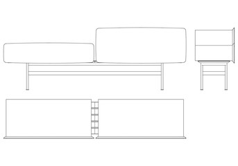 Modern Sideboard Outline Illustration for Home Decor, Coloring Books, and Design Projects. Buffet Cabinet Vector Illustration with Front, Side, and Top Views