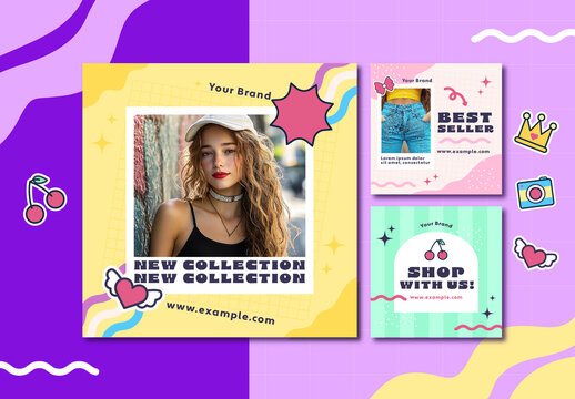 Colorful Y2K Aesthetic Fashion Social Media Templates