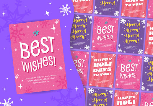 Purple and Pink Holiday Greeting Card Set Template