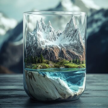 Imposing glass-encased mountain tops with forests