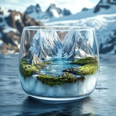 Glass Housing Mountains with Glacial Lake Inside