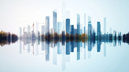 Fototapeta premium A time lapse image of a skyscraper being erected over time, with cranes playing a crucial role in the construction process.