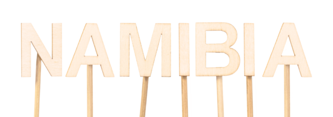 Rustic design with craft wooden typeface spelling Namibia